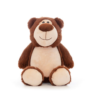 Image of a Soft Brown Teddy Bear, features a cute button nose and a stitched smile.