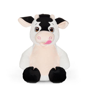 Image of Black and White Cow Soft Toy, super soft with a pink tongue.