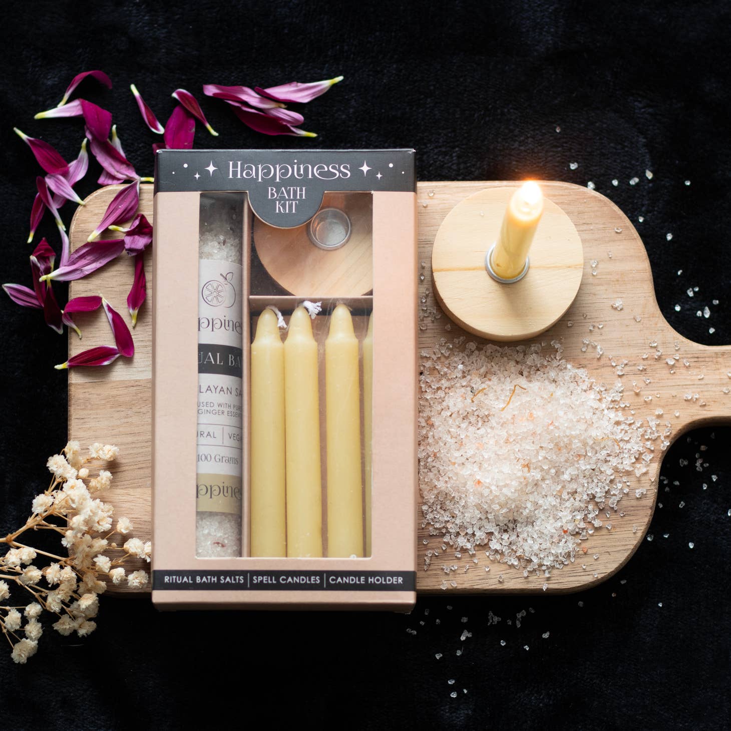 Happiness Herbal Bath Kit with relaxing salts and candles
