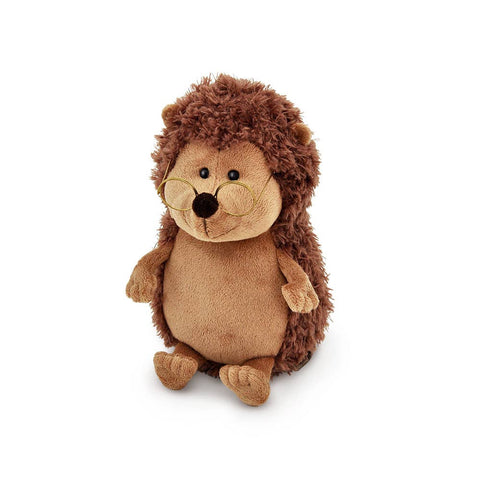 Hedgehog soft toy wearing round glasses, soft plush toy suitable for adults and children.