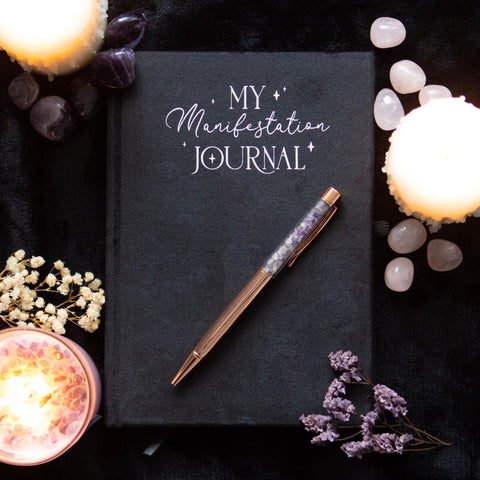 Manifestation journal and amethyst pen set or intention writing and spiritual growth