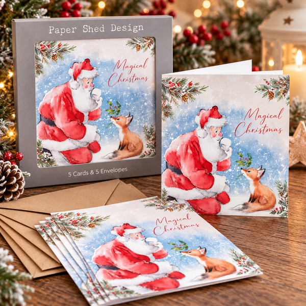 Magical Christmas Cards | Santa & Fox – Pack of 5