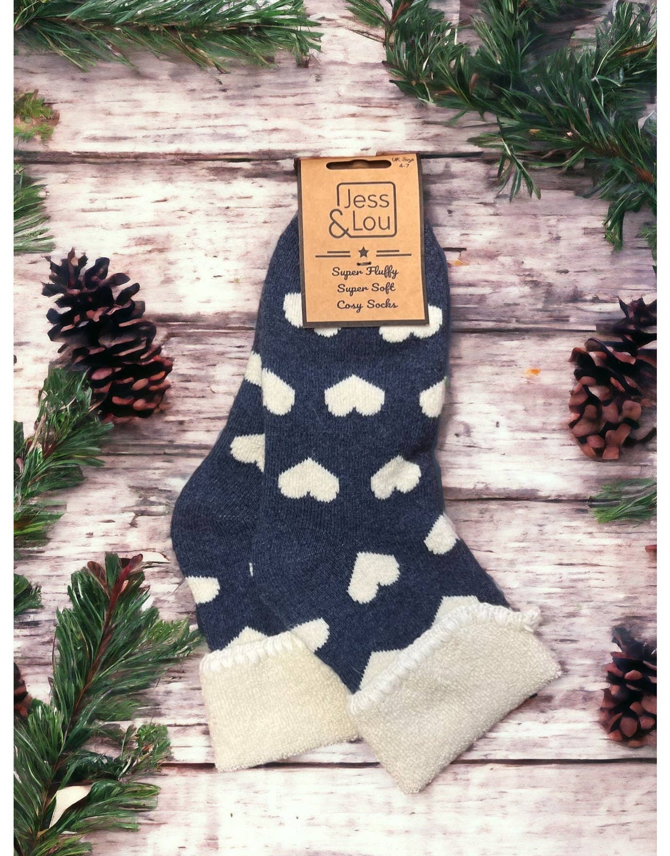 Love Heart Cosy Socks Navy